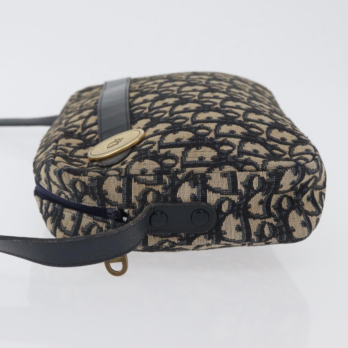 Christian Dior Trotter Canvas Shoulder Bag Navy Gold Auth 166990