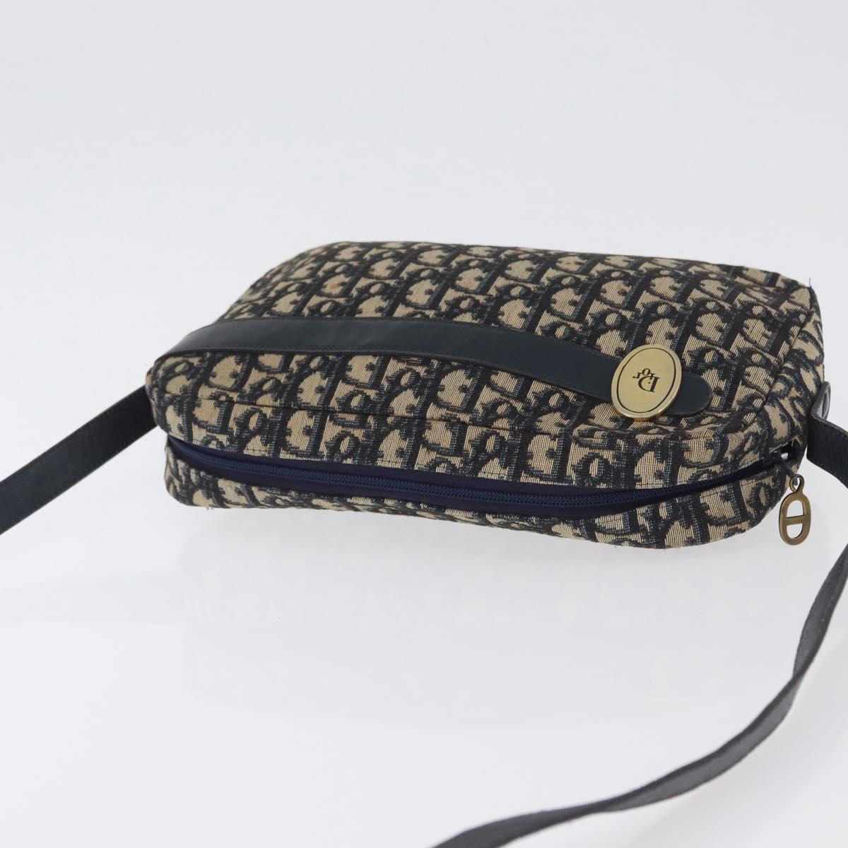 Christian Dior Trotter Canvas Shoulder Bag Navy Gold Auth 166990
