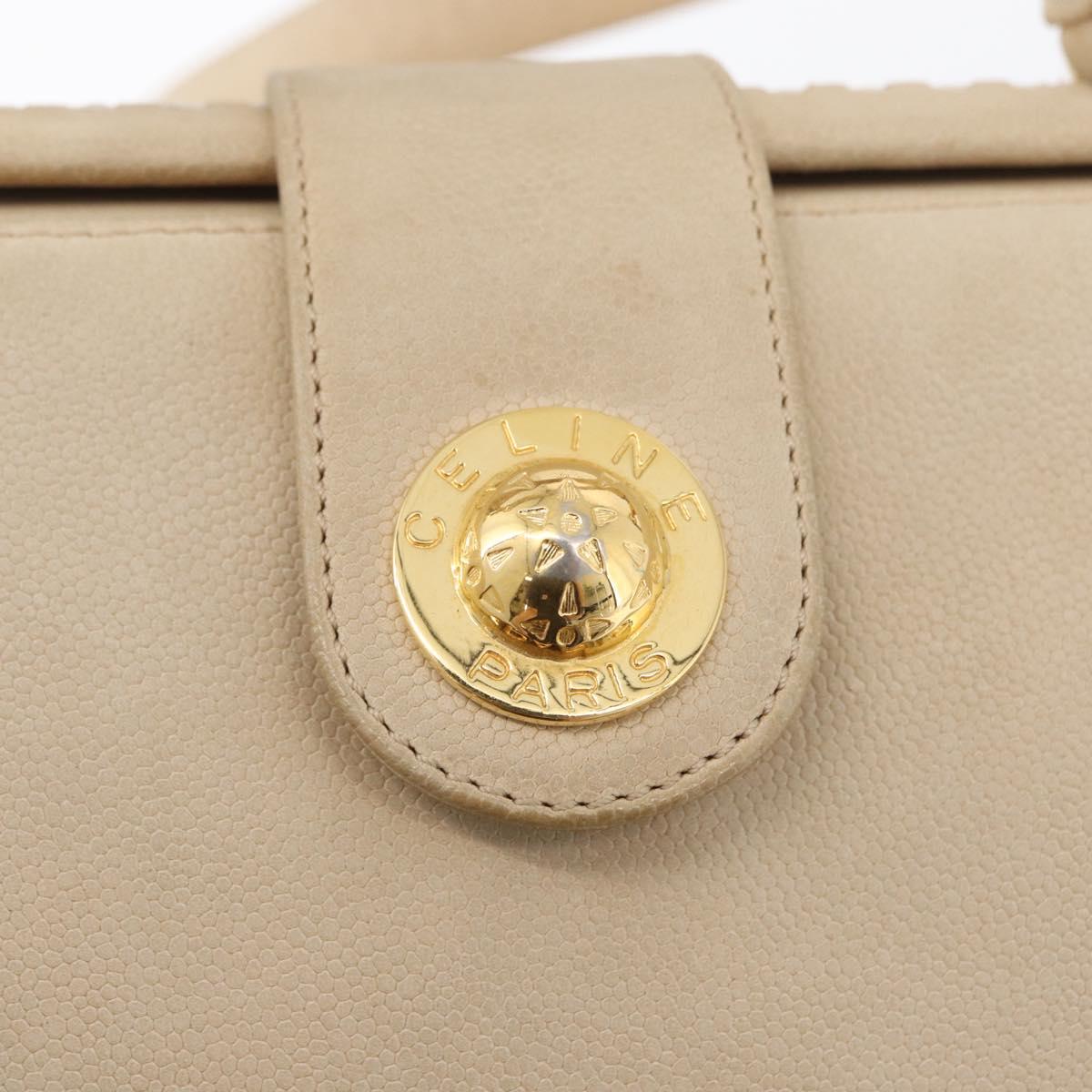 CELINE Hand Bag Leather 2way Beige Gold Auth 166991