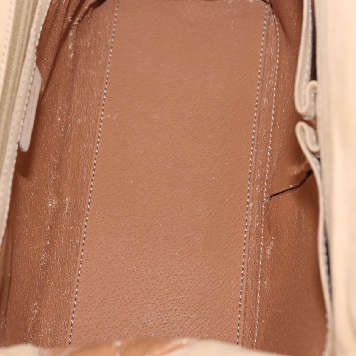 CELINE Hand Bag Leather 2way Beige Gold Auth 166991