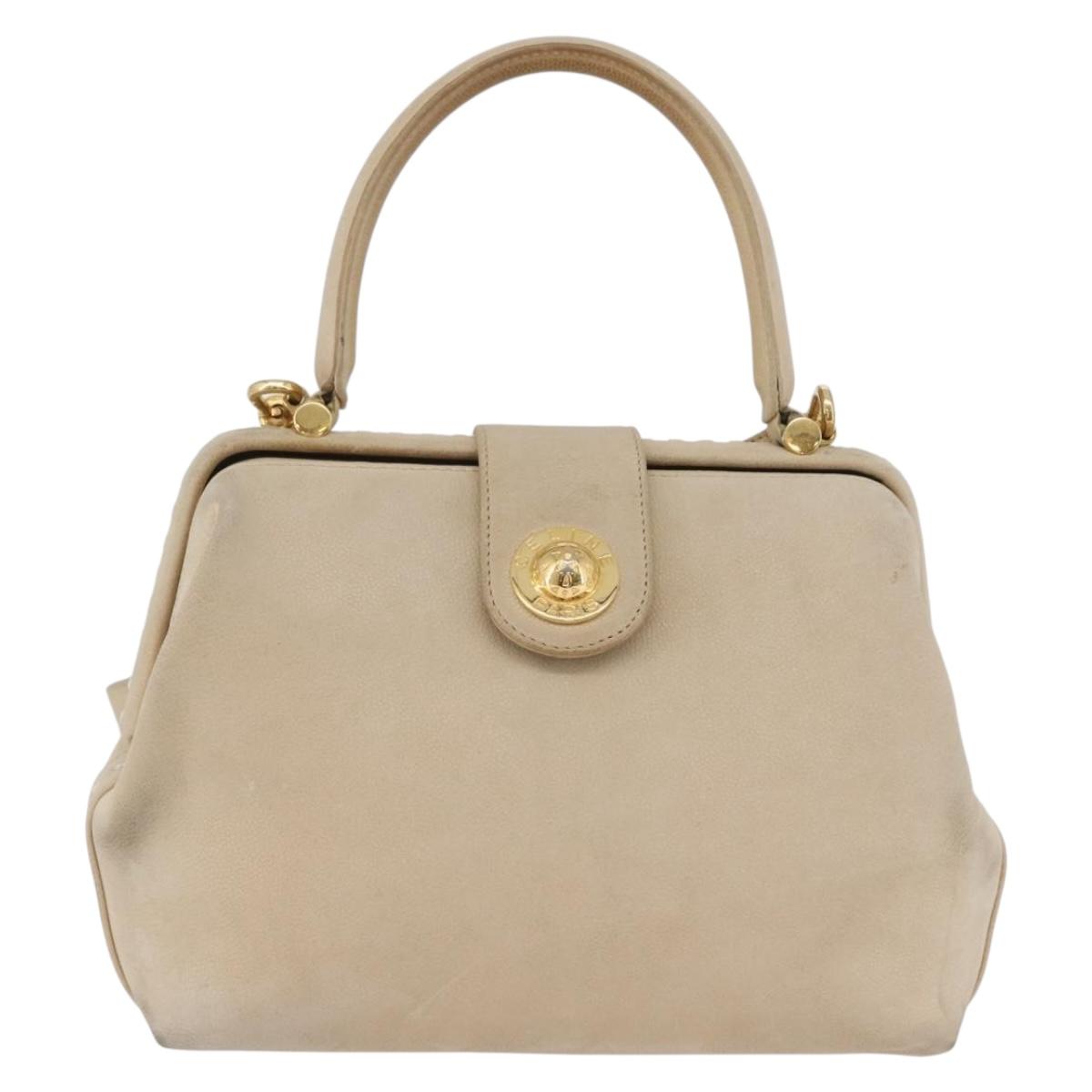 CELINE Hand Bag Leather 2way Beige Gold Auth 166991