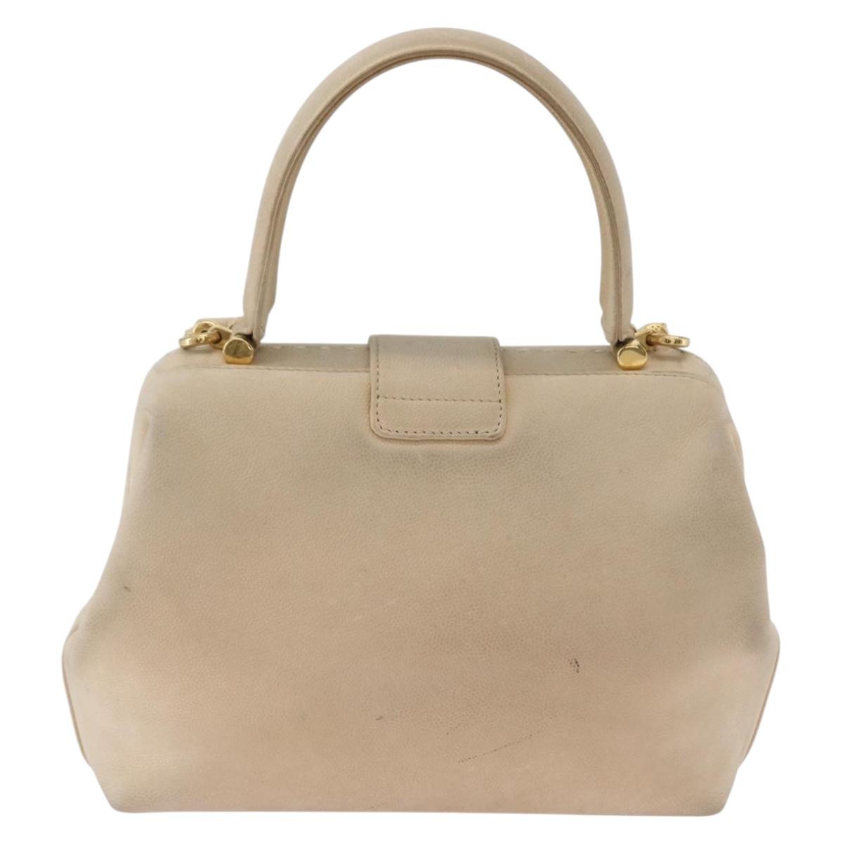 CELINE Hand Bag Leather 2way Beige Gold Auth 166991