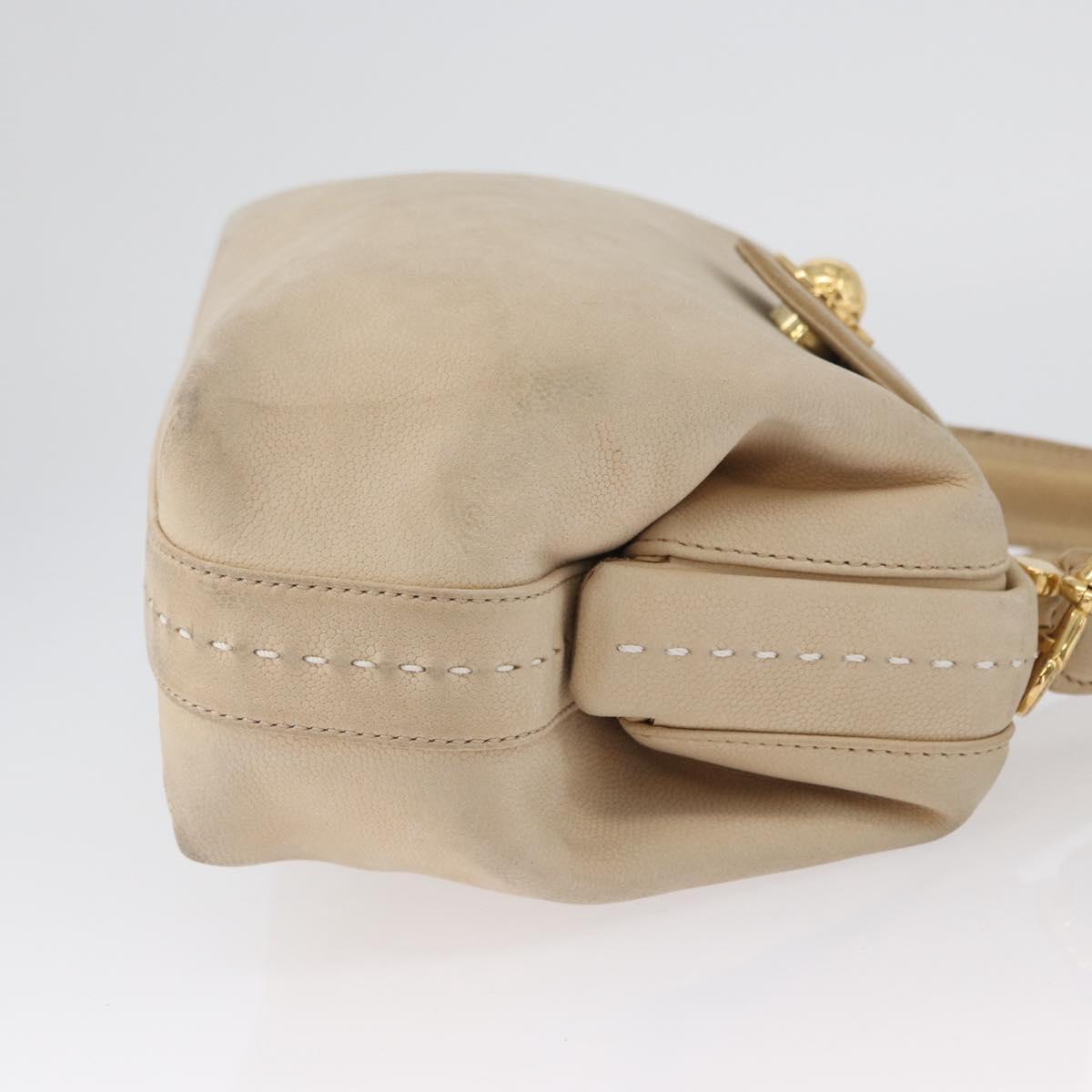 CELINE Hand Bag Leather 2way Beige Gold Auth 166991