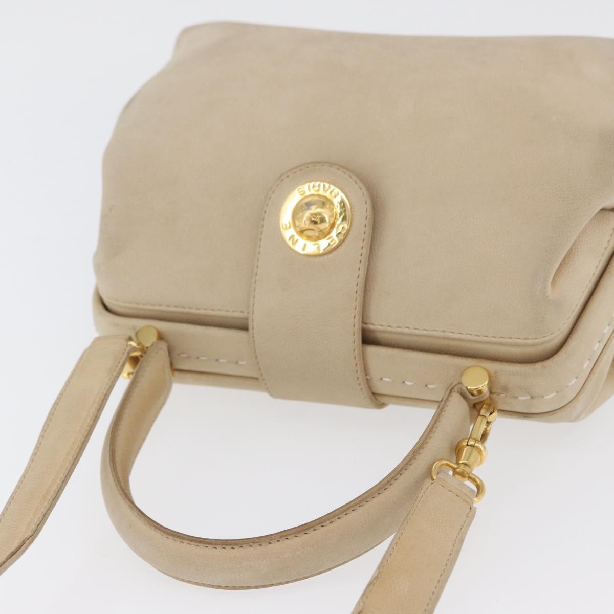 CELINE Hand Bag Leather 2way Beige Gold Auth 166991
