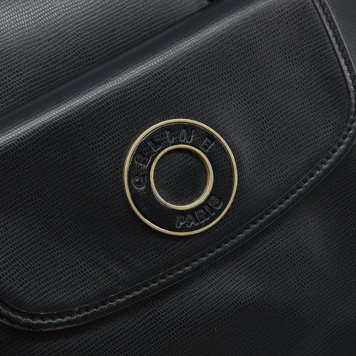 CELINE Hand Bag Leather Black Gold Auth 166992