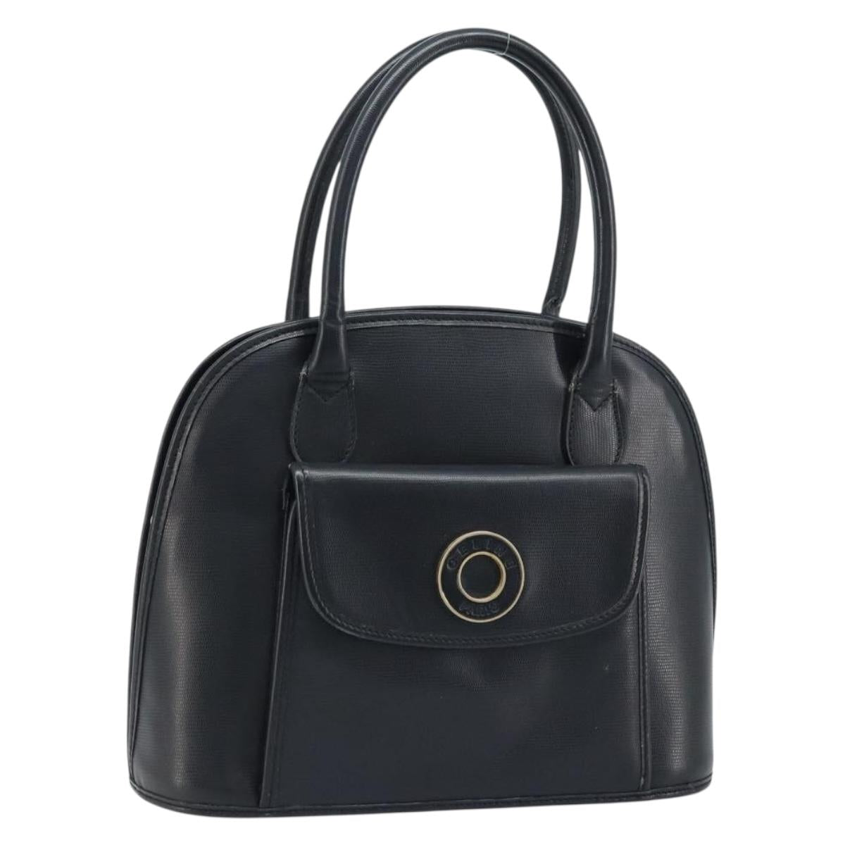 CELINE Hand Bag Leather Black Gold Auth 166992