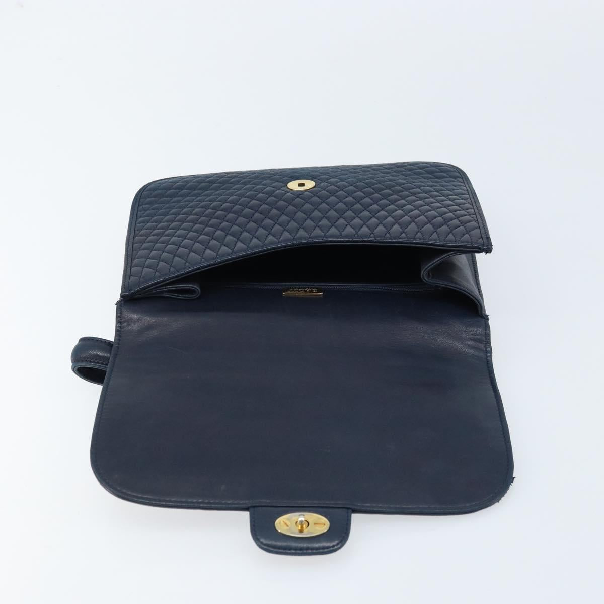 BALLY Hand Bag Leather Navy gold Auth 166993