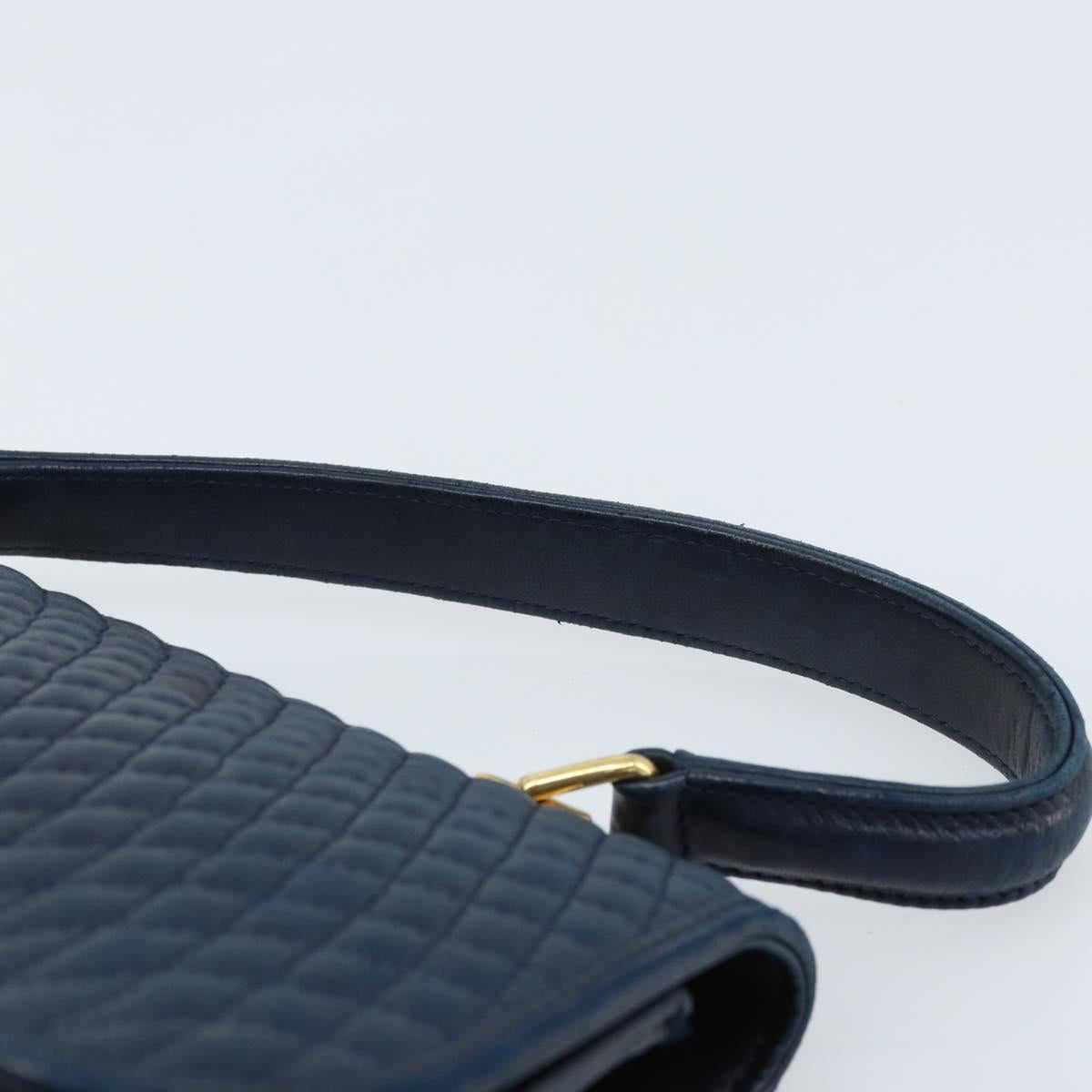 BALLY Hand Bag Leather Navy gold Auth 166993