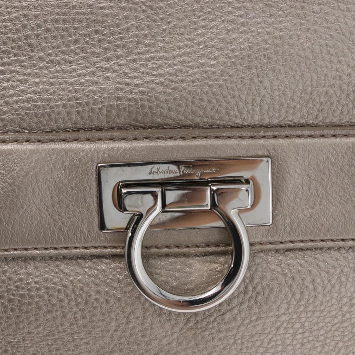 Salvatore Ferragamo Gancini Sofia Hand Bag Leather Beige Silver Auth 166994A