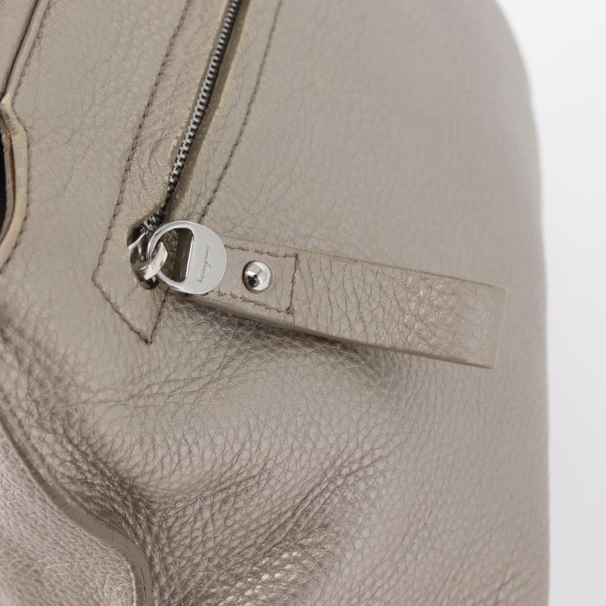 Salvatore Ferragamo Gancini Sofia Hand Bag Leather Beige Silver Auth 166994A