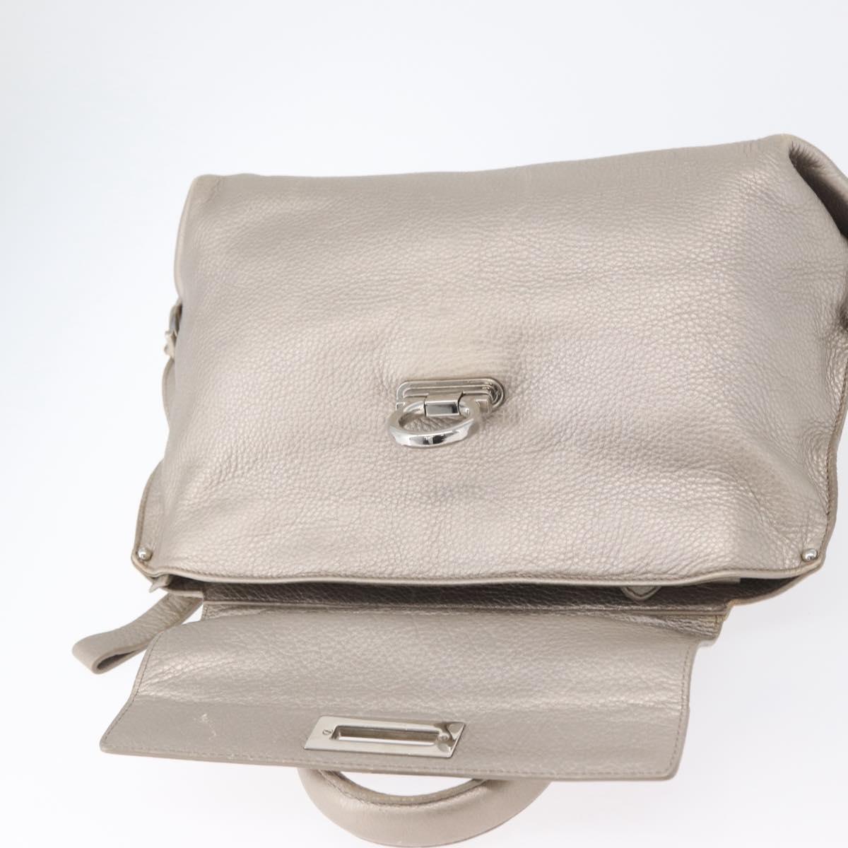 Salvatore Ferragamo Gancini Sofia Hand Bag Leather Beige Silver Auth 166994A