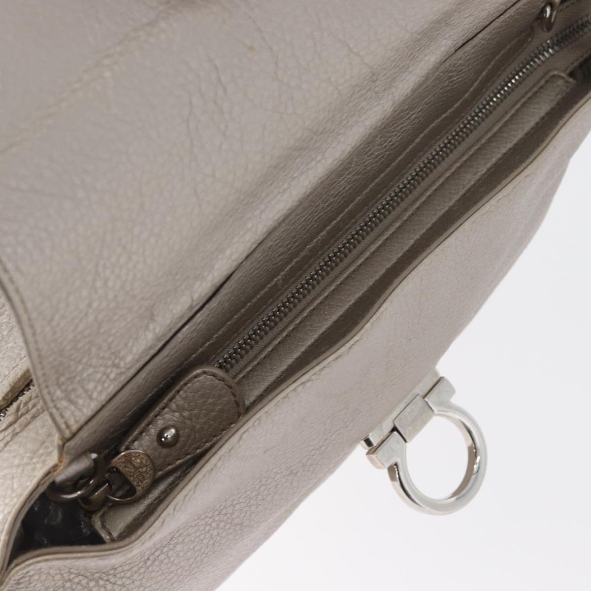 Salvatore Ferragamo Gancini Sofia Hand Bag Leather Beige Silver Auth 166994A