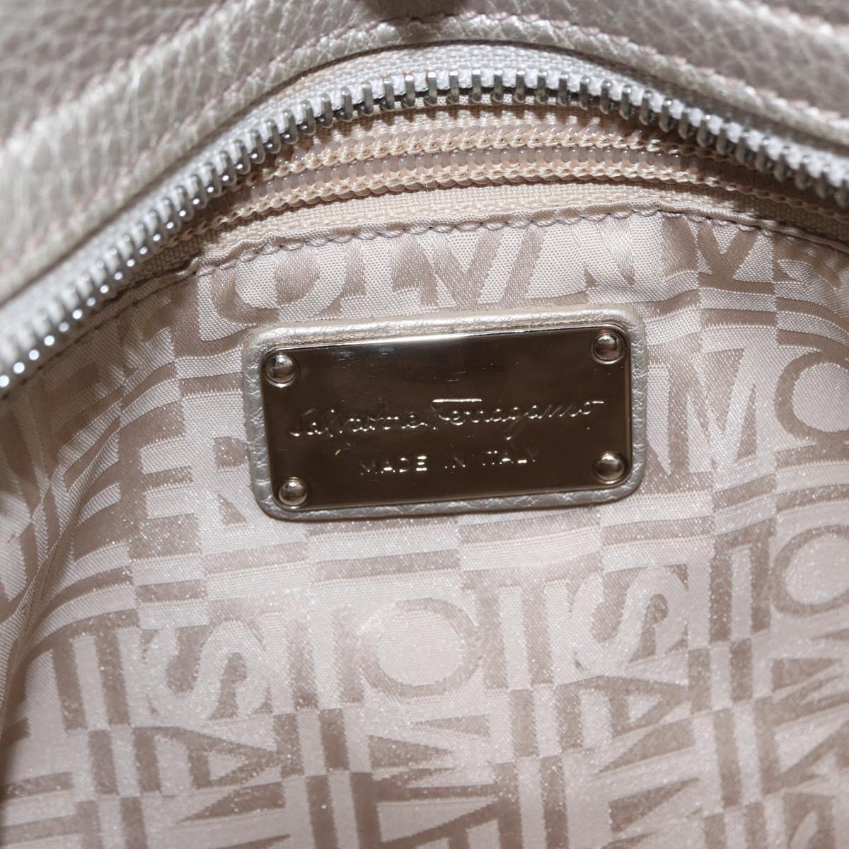 Salvatore Ferragamo Gancini Sofia Hand Bag Leather Beige Silver Auth 166994A