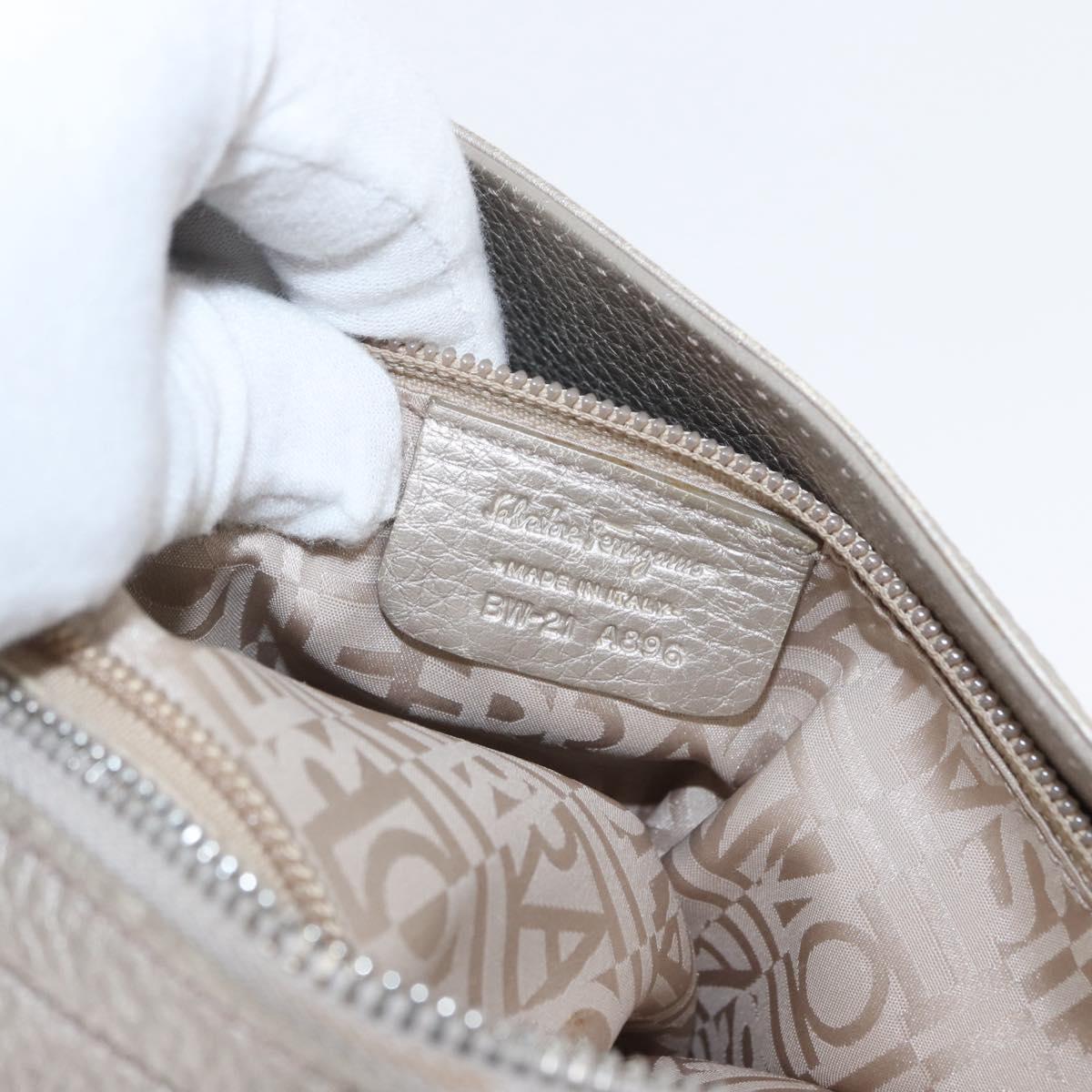 Salvatore Ferragamo Gancini Sofia Hand Bag Leather Beige Silver Auth 166994A
