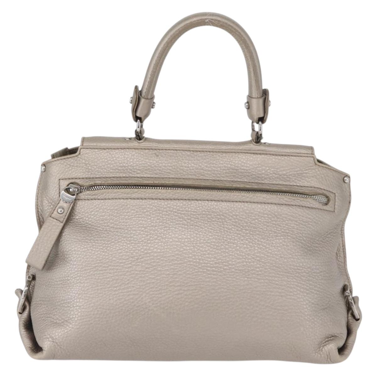 Salvatore Ferragamo Gancini Sofia Hand Bag Leather Beige Silver Auth 166994A
