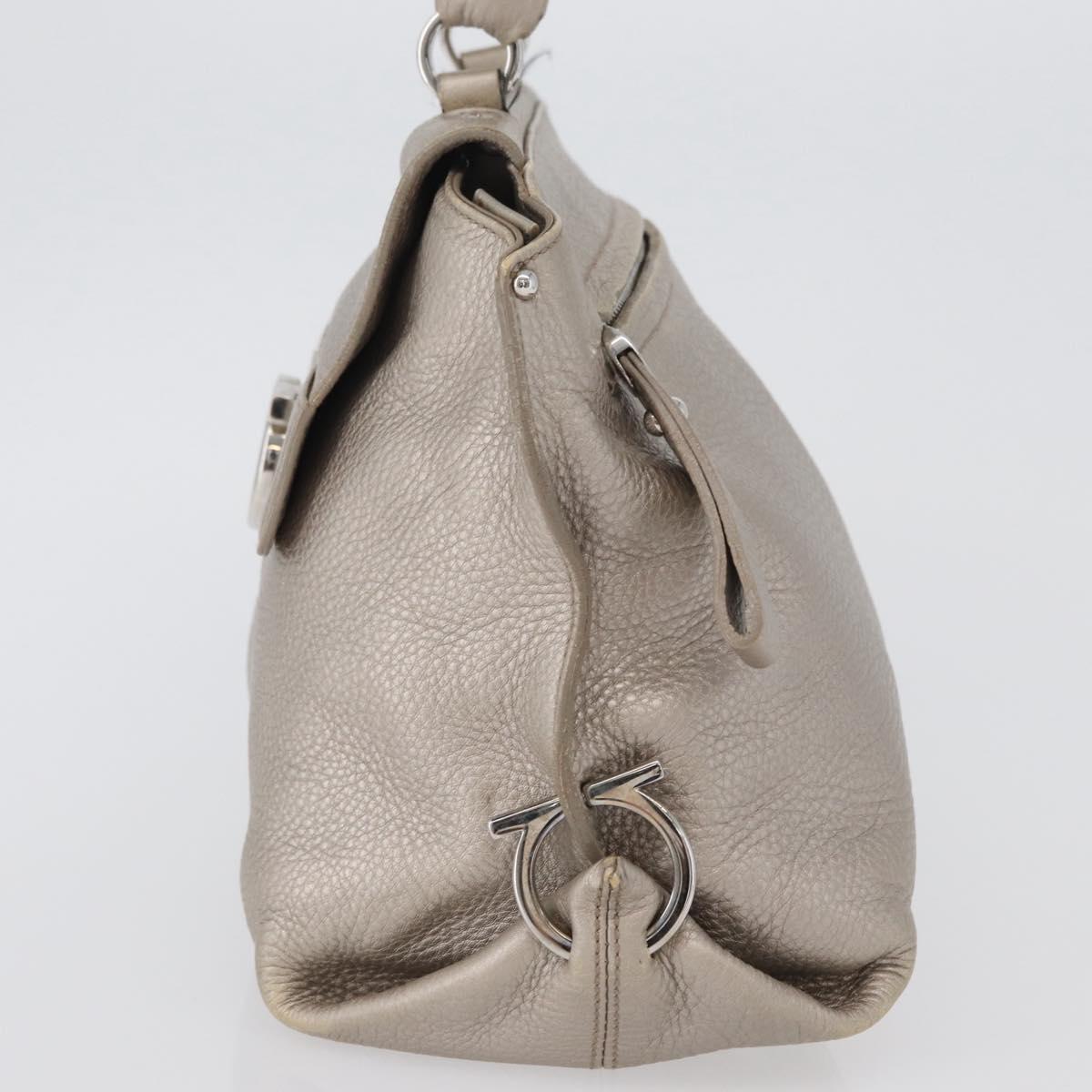 Salvatore Ferragamo Gancini Sofia Hand Bag Leather Beige Silver Auth 166994A