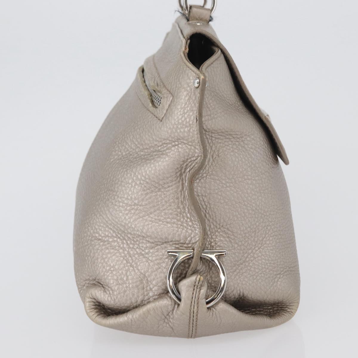 Salvatore Ferragamo Gancini Sofia Hand Bag Leather Beige Silver Auth 166994A