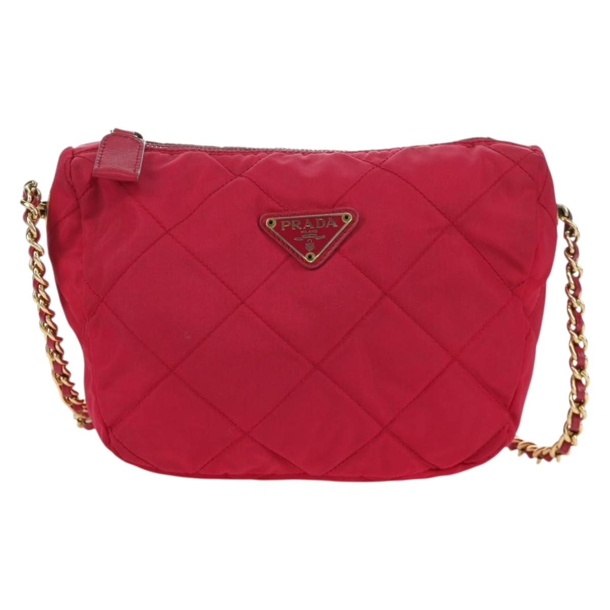 PRADA Chain Shoulder Bag Nylon Pink Gold Auth 166995A