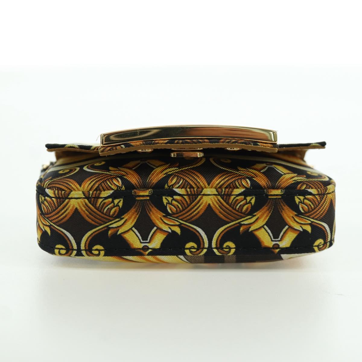 FENDI ﾃ VERSACE FENDACE Mamma Baguette Pouch Nylon Black Gold Tone Auth 166998SM