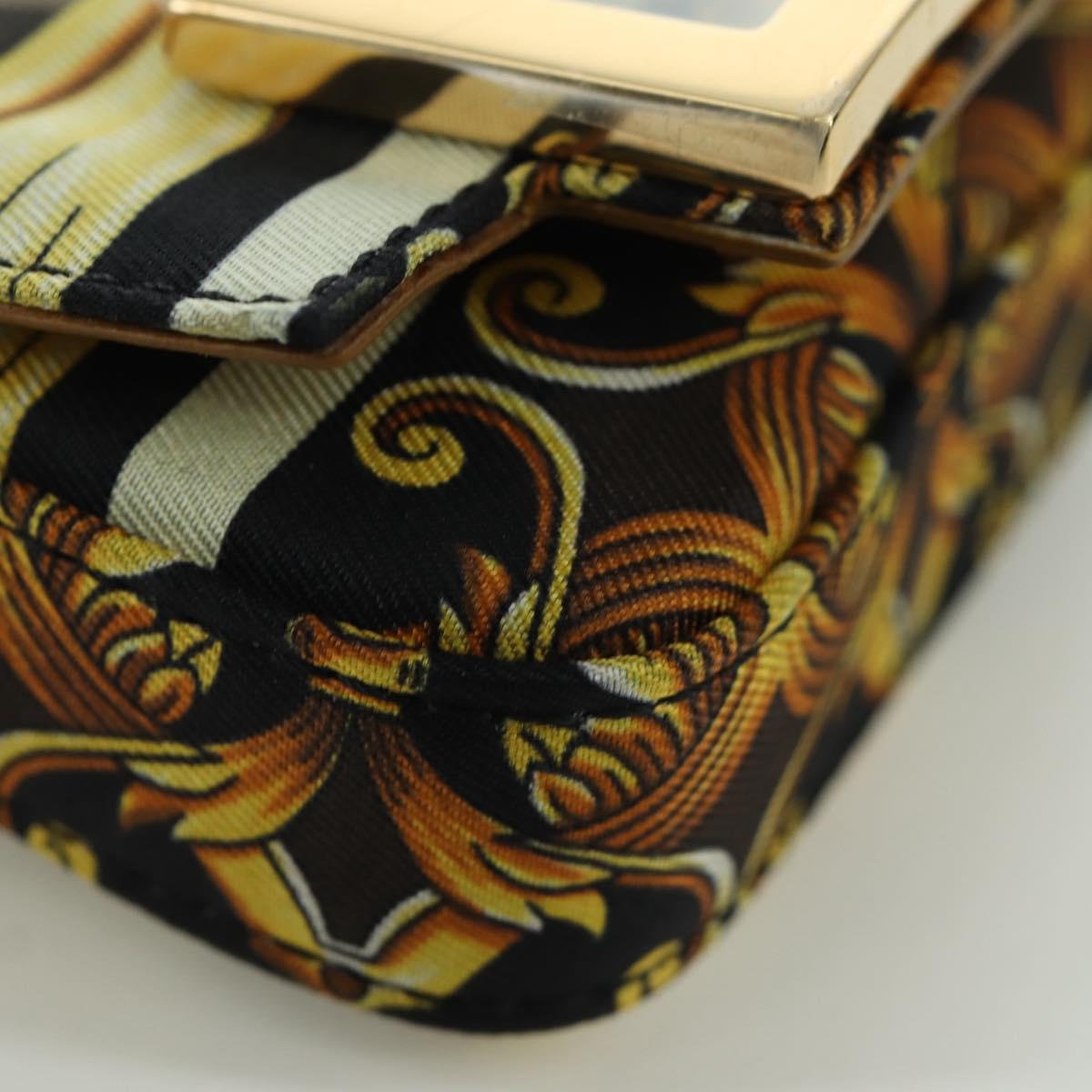 FENDI ﾃ VERSACE FENDACE Mamma Baguette Pouch Nylon Black Gold Tone Auth 166998SM
