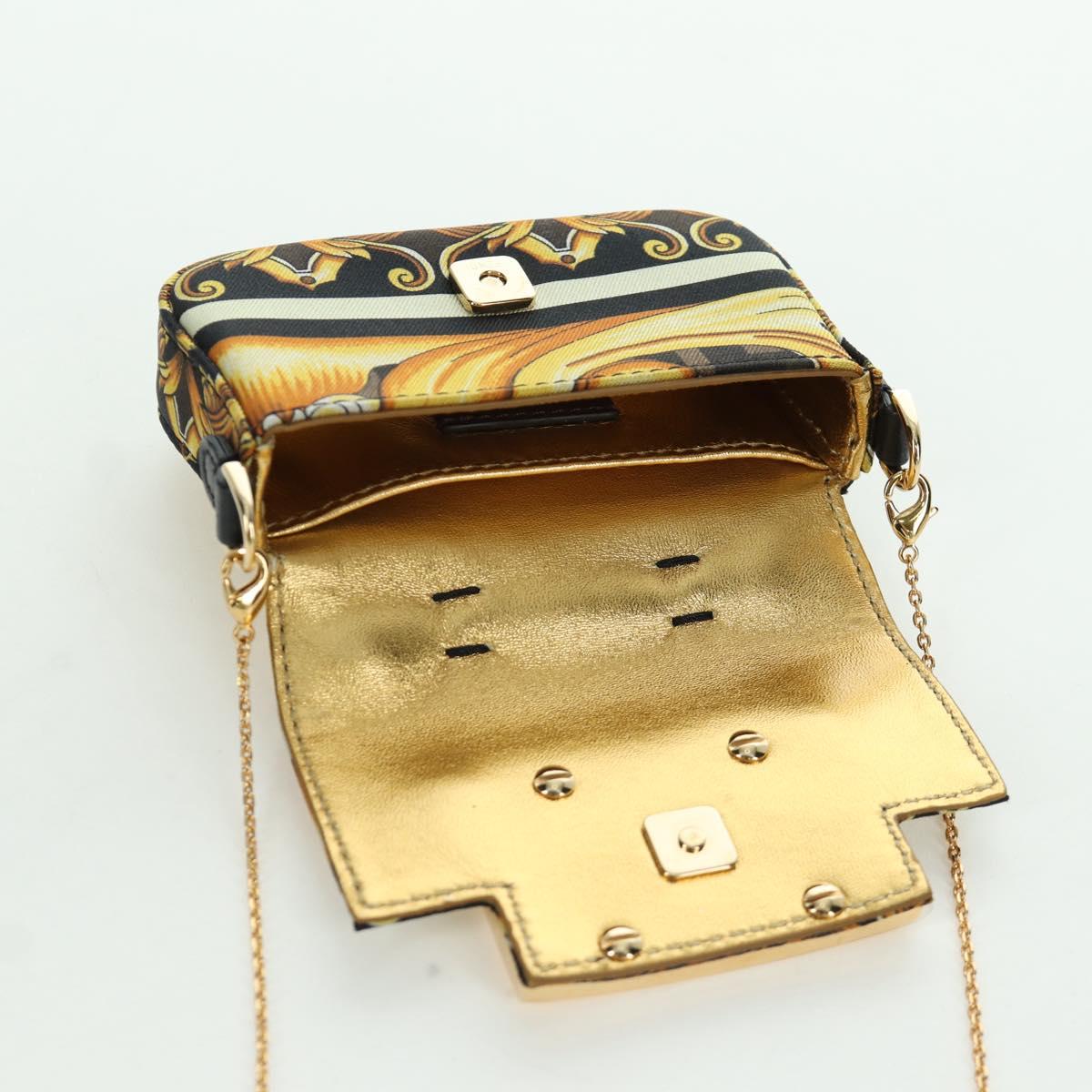 FENDI ﾃ VERSACE FENDACE Mamma Baguette Pouch Nylon Black Gold Tone Auth 166998SM