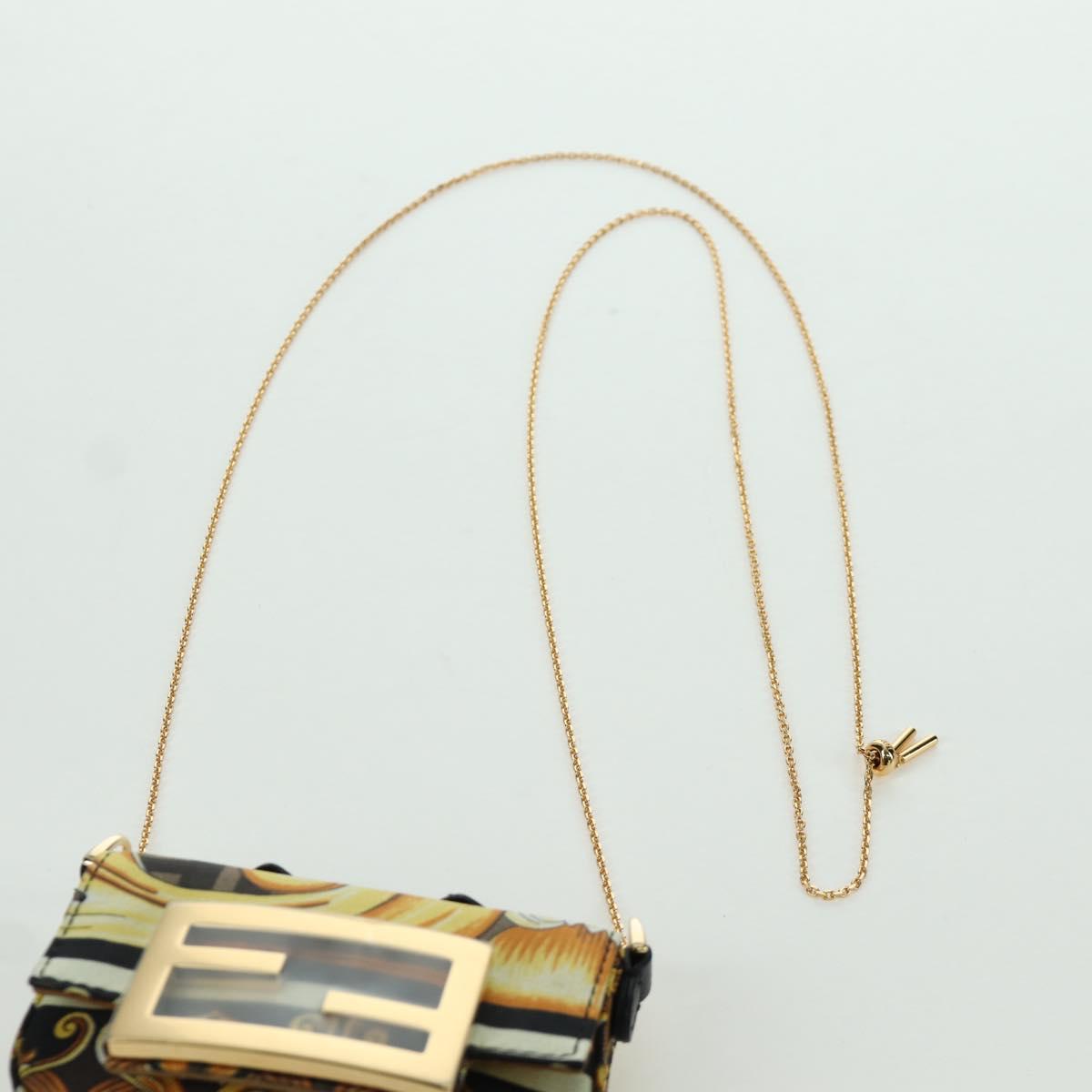 FENDI ﾃ VERSACE FENDACE Mamma Baguette Pouch Nylon Black Gold Tone Auth 166998SM