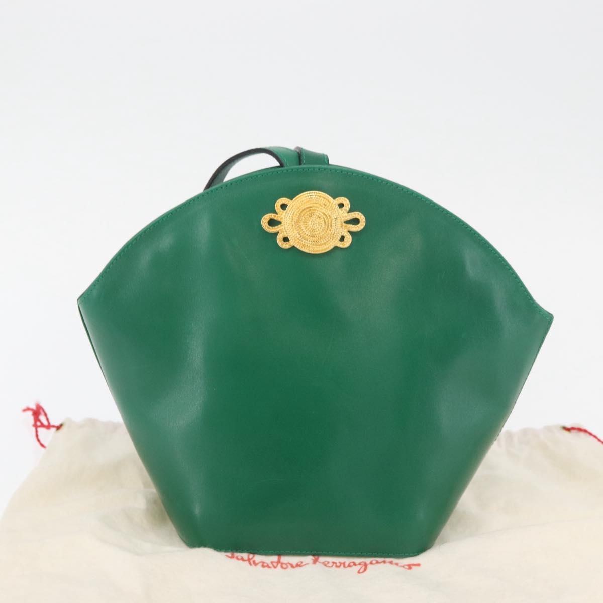 Salvatore Ferragamo Shoulder Bag Leather Green Gold Auth 167004A