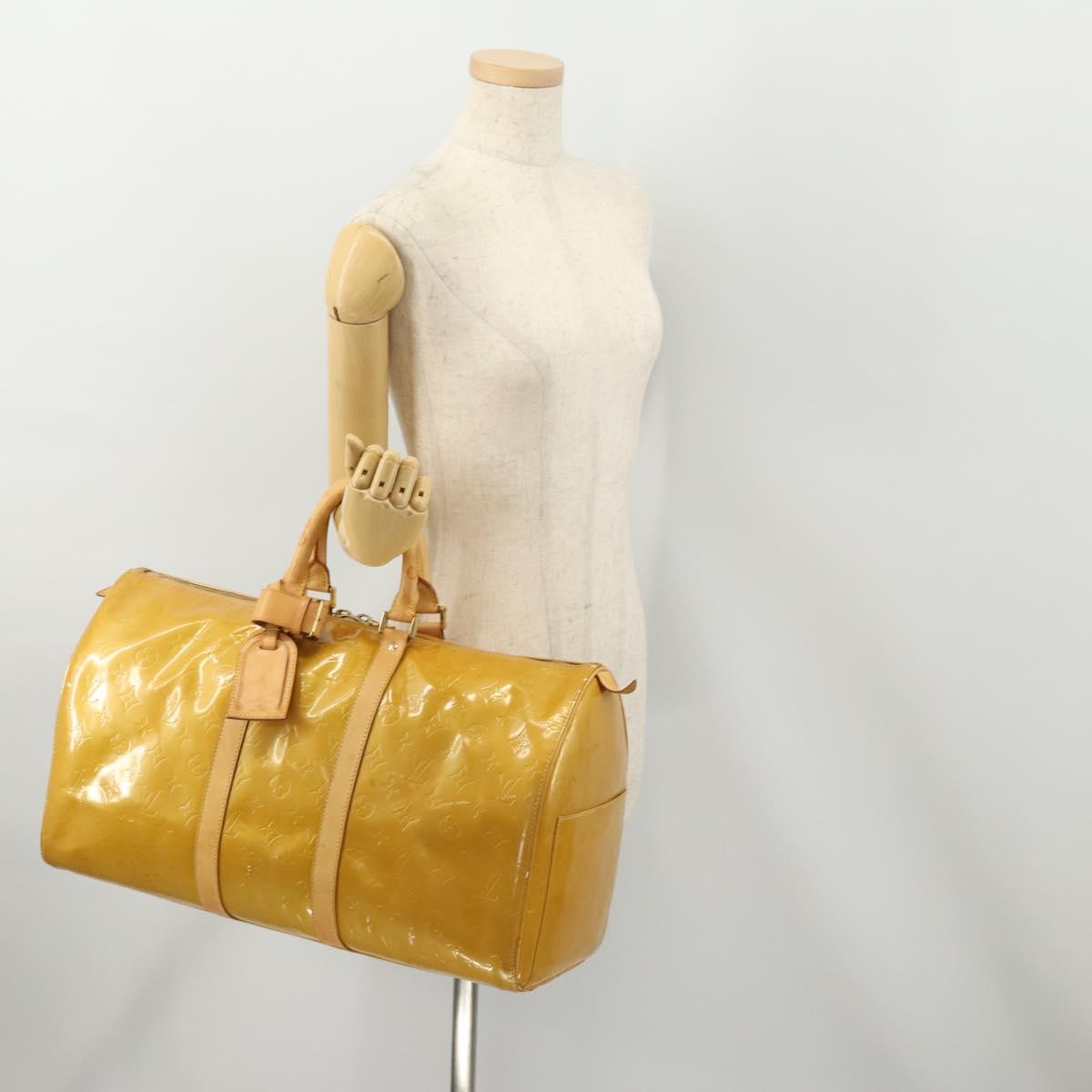 LOUIS VUITTON Monogram Vernis Mercer Boston Bag Beige M91000 LV Auth 167011A