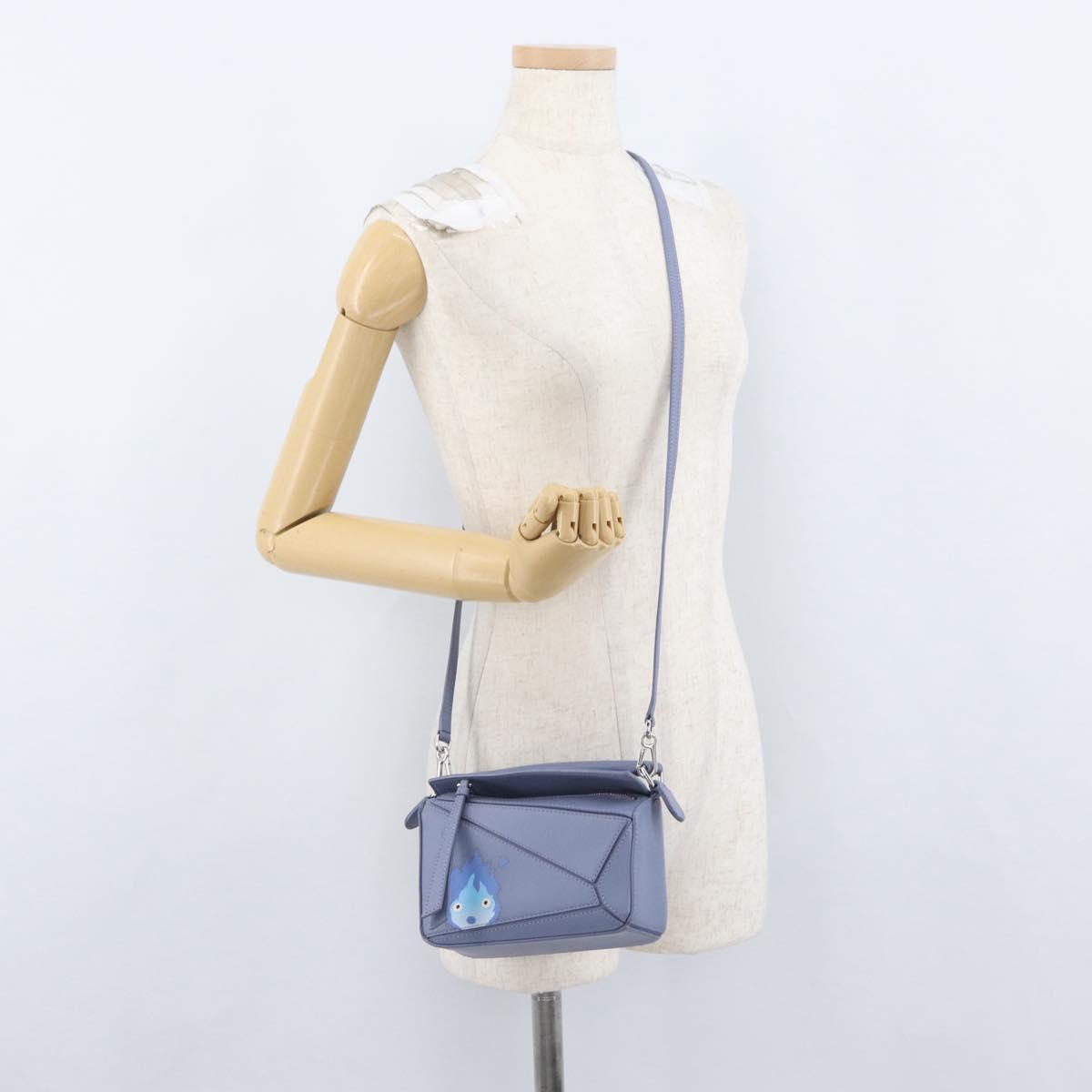 LOEWE Ghibli Mini Puzzle Bag Studio Ghibli Calcifer Leather Blue Auth 167017SM