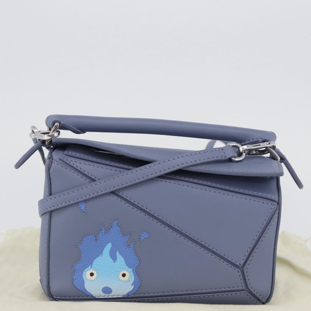 LOEWE Ghibli Mini Puzzle Bag Studio Ghibli Calcifer Leather Blue Auth 167017SM