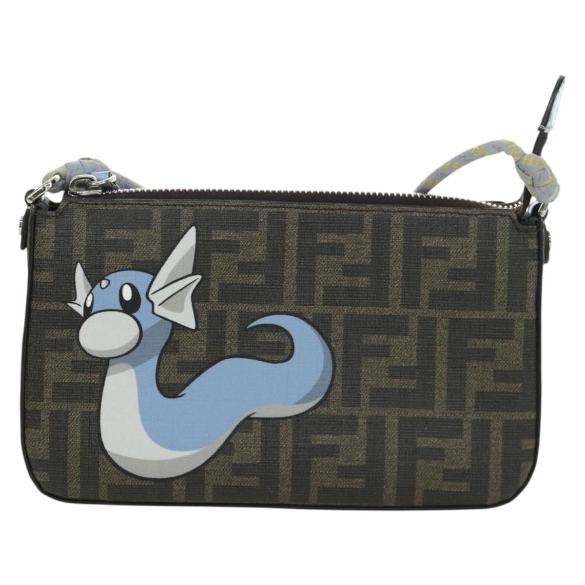 FENDI Zucca Canvas Miniryu FENDI x FRGMT x POKﾃ窺ON Bag Black Brown Auth 167070SM