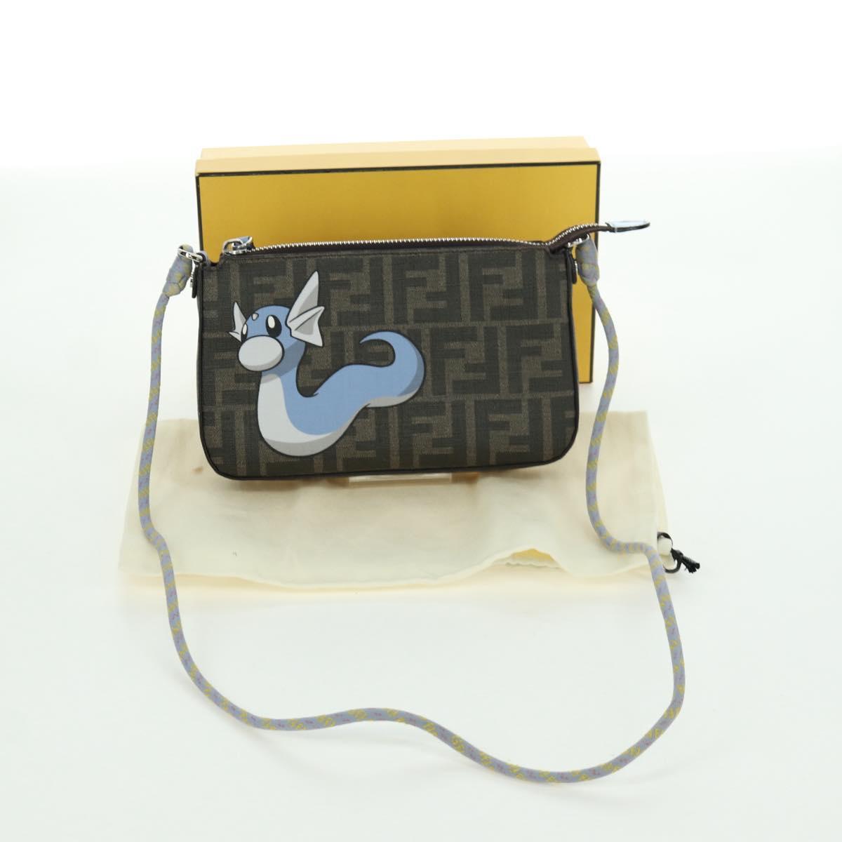 FENDI Zucca Canvas Miniryu FENDI x FRGMT x POKﾃ窺ON Bag Black Brown Auth 167070SM