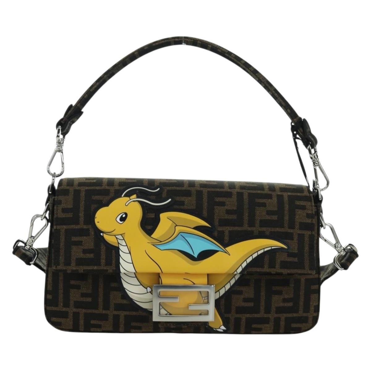 FENDI Zucca Canvas Dragonfly FRGMT POKﾃ窺ON Mamma Baguette Black Auth 167082SM
