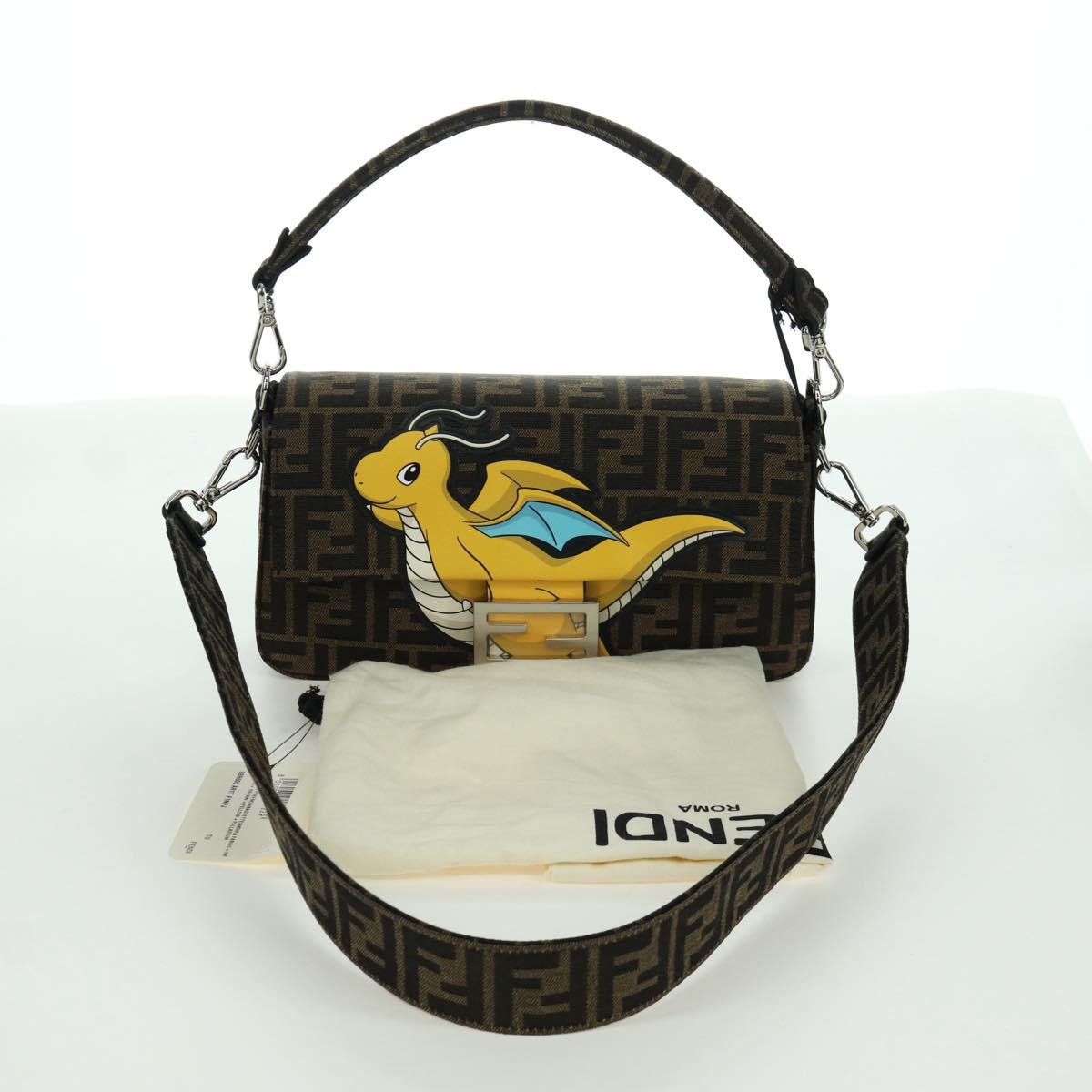 FENDI Zucca Canvas Dragonfly FRGMT POKﾃ窺ON Mamma Baguette Black Auth 167082SM