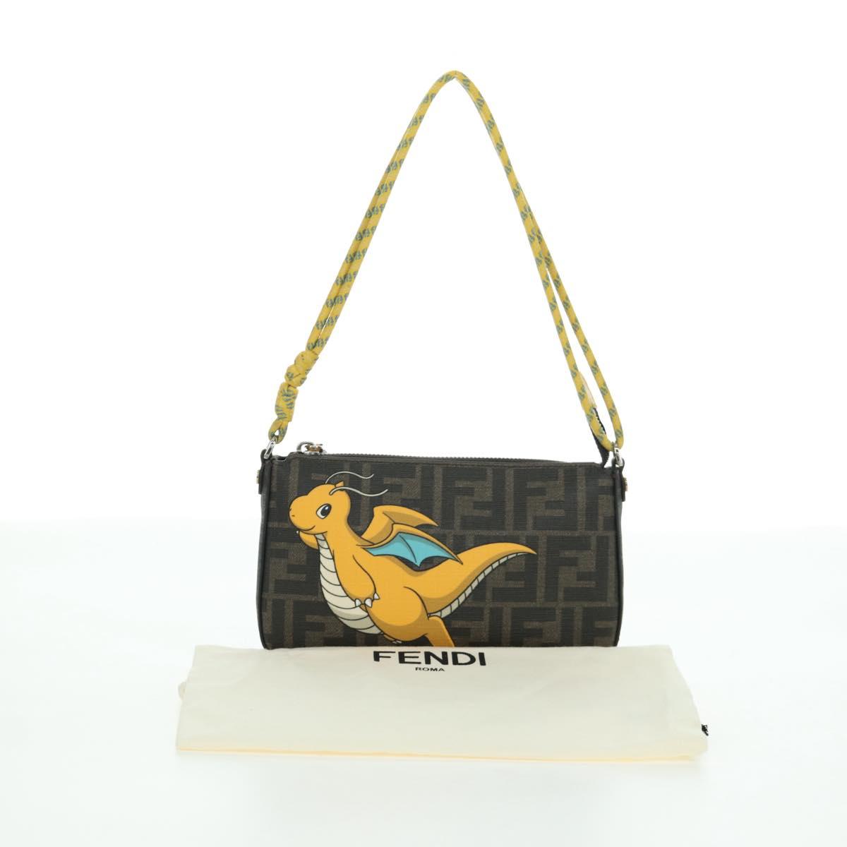 FENDI Zucca Canvas Dragonfly FENDI x FRGMT x POKﾃ窺ON Bag Black Auth 167090SM