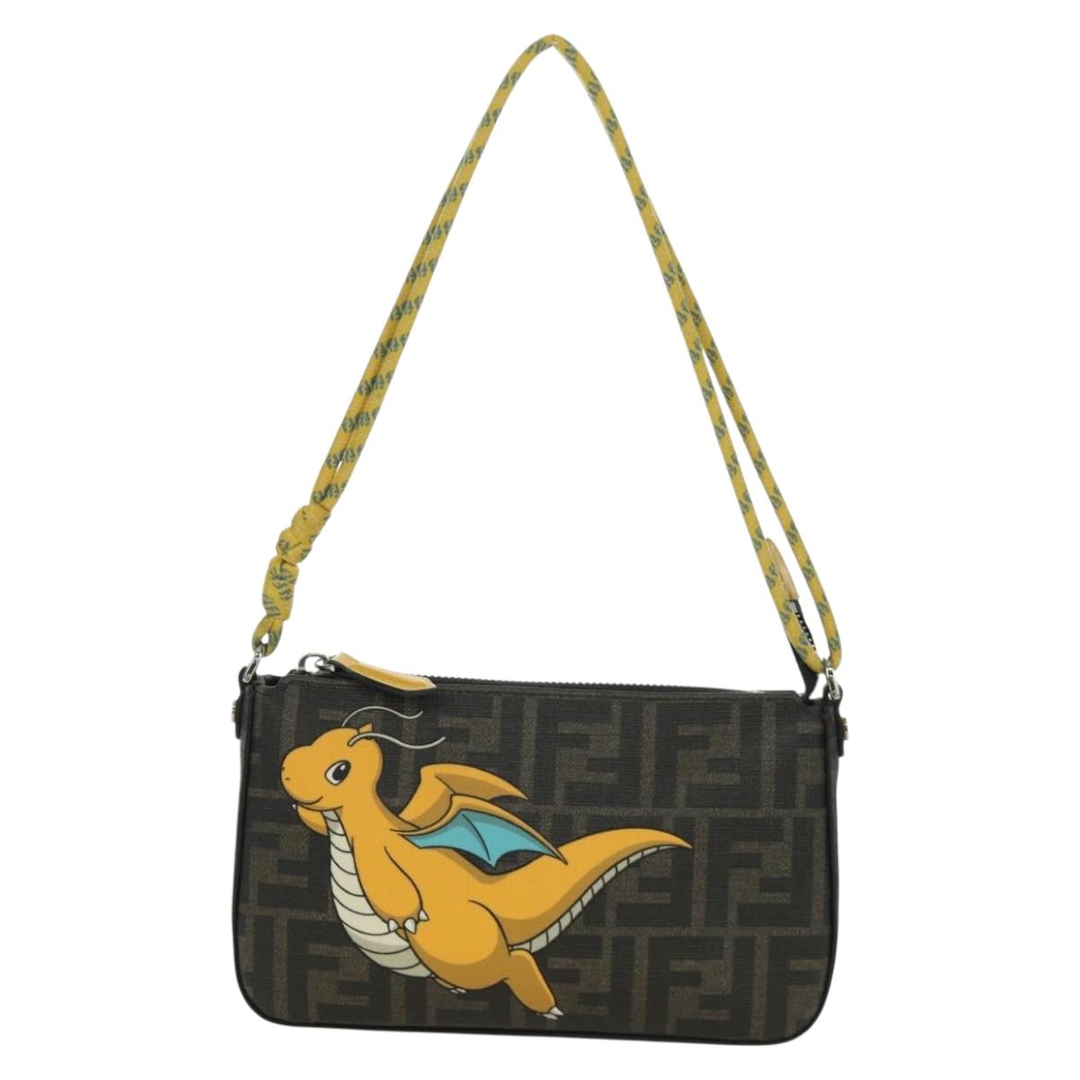 FENDI Zucca Canvas Dragonfly FENDI x FRGMT x POKﾃ窺ON Bag Black Auth 167090SM