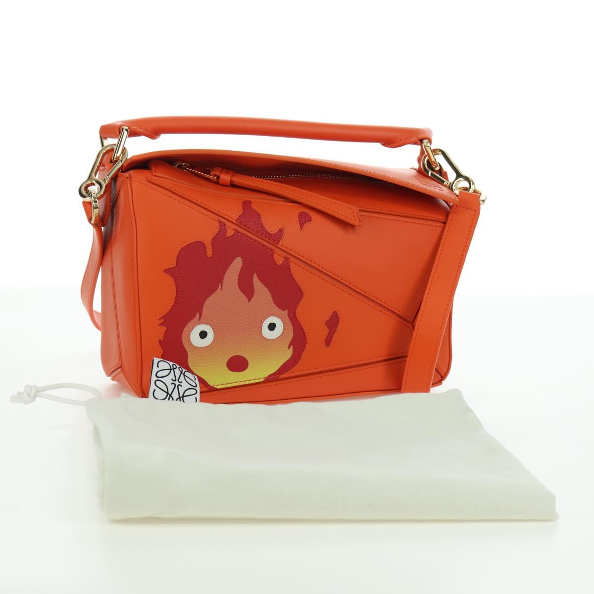 LOEWE ﾃ Ghibli Howl's Moving Castle Puzzle Bag Calcifer Orange Auth 167092SM