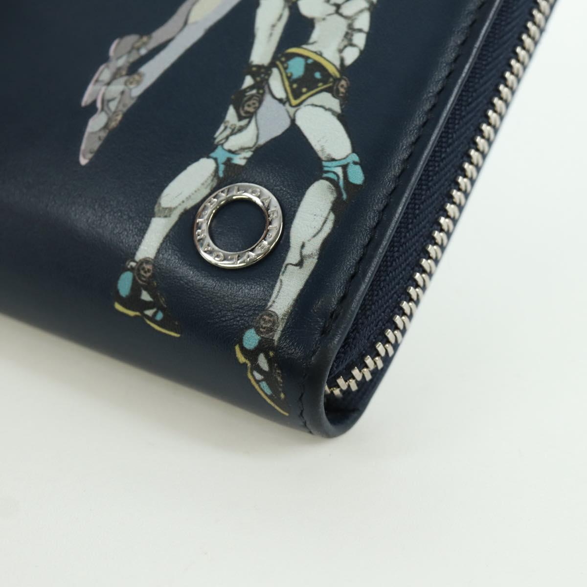 BVLGARI x JoJo's Bizarre Adventure Keeler Queen Wallet Navy Auth 167095SM