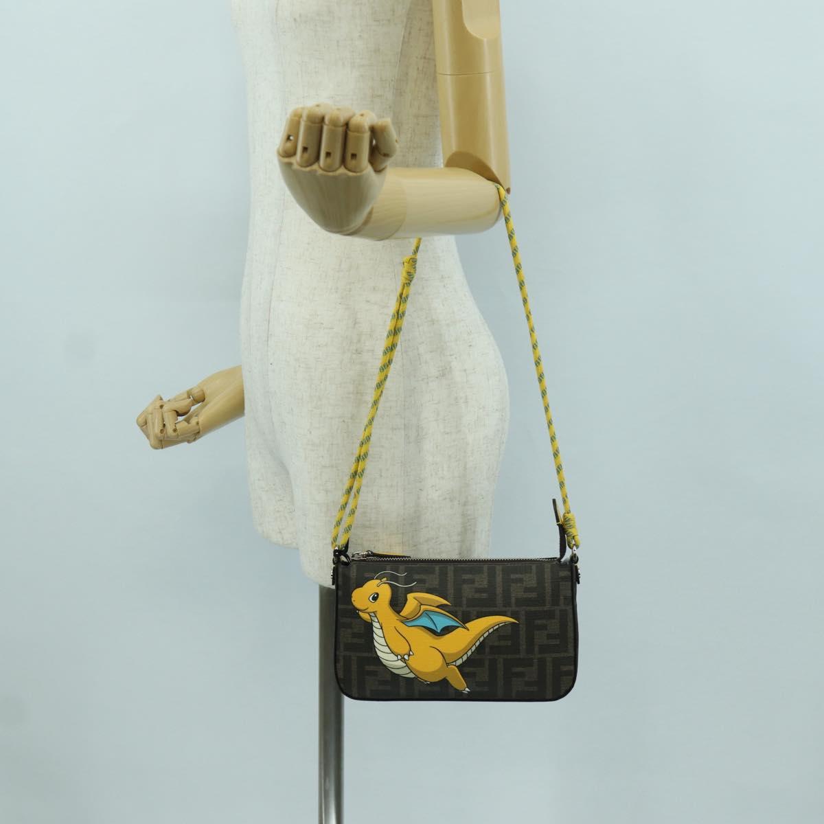 FENDI x FRGMT x POKﾃ窺ON Zucca Canvas Dragonfly Bag Black Brown Auth 167097SM