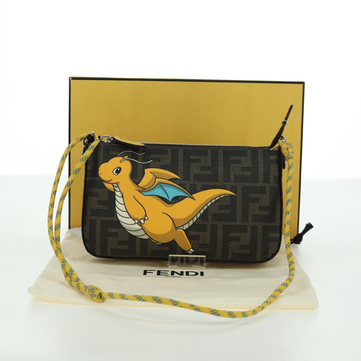 FENDI x FRGMT x POKﾃ窺ON Zucca Canvas Dragonfly Bag Black Brown Auth 167097SM