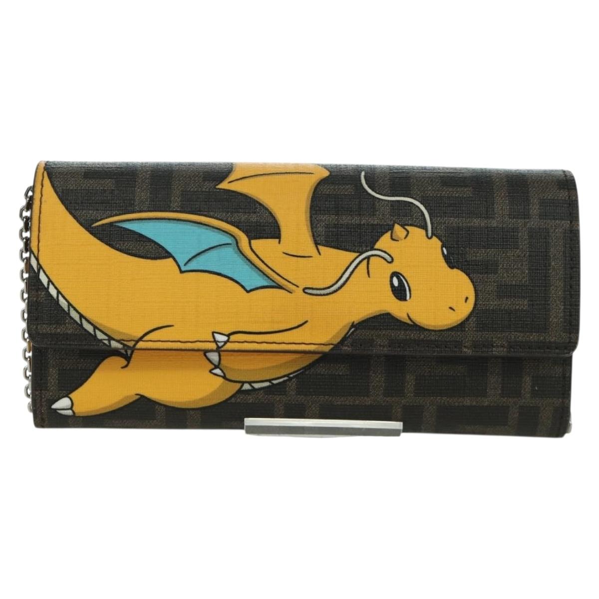 FENDI x FRGMT x POKÉMON Zucca Canvas Chain Wallet Dragon Bag Black Auth 167149SM