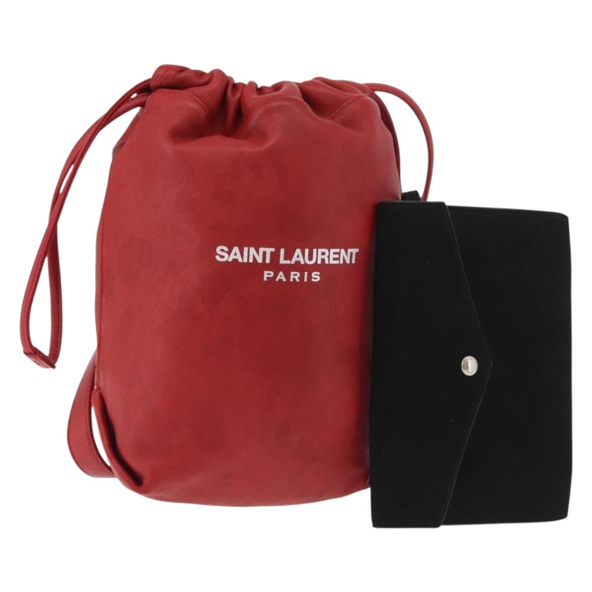 SAINT LAURENT Teddy Small Shoulder Bag Leather Red Silver Auth 167159A