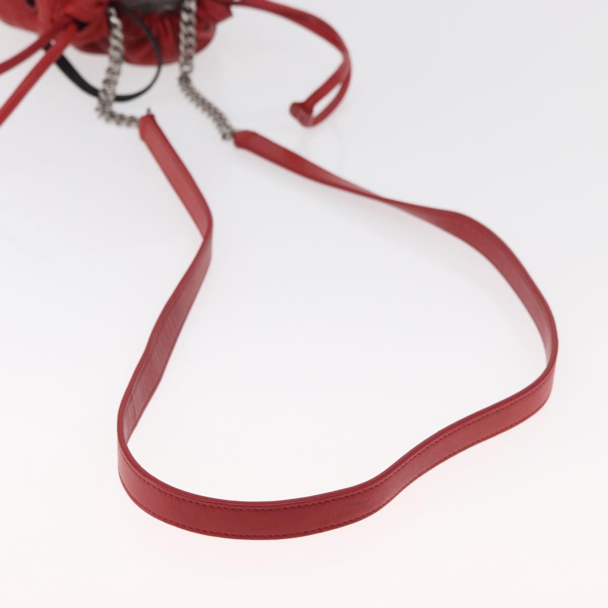 SAINT LAURENT Teddy Small Shoulder Bag Leather Red Silver Auth 167159A