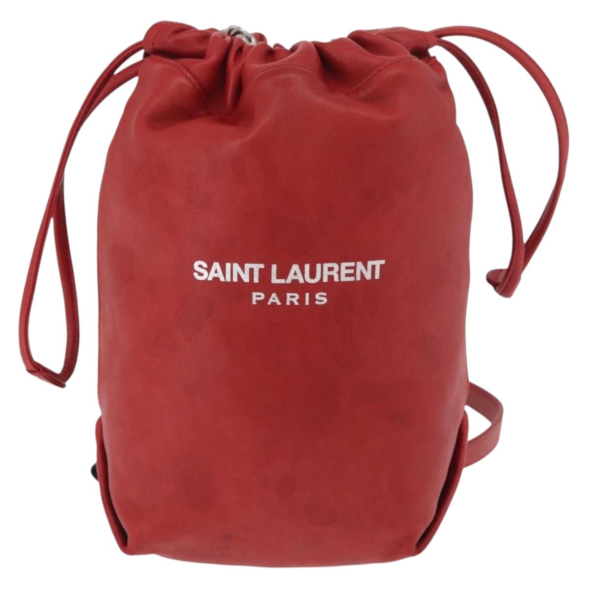 SAINT LAURENT Teddy Small Shoulder Bag Leather Red Silver Auth 167159A