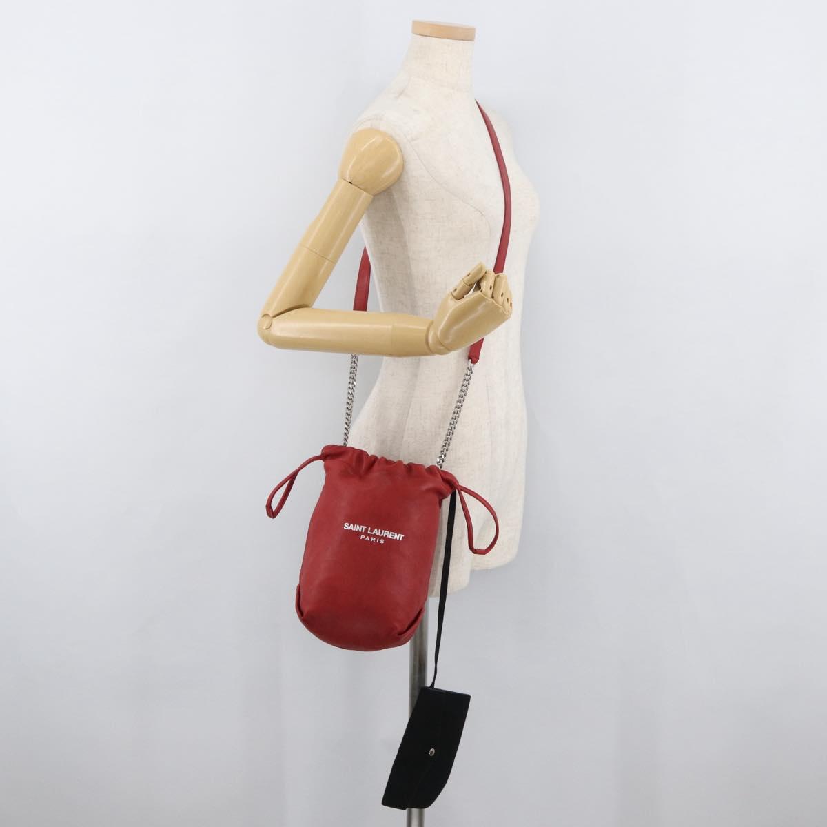 SAINT LAURENT Teddy Small Shoulder Bag Leather Red Silver Auth 167159A