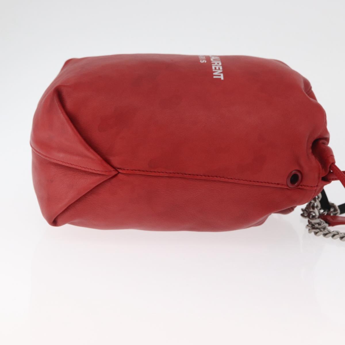SAINT LAURENT Teddy Small Shoulder Bag Leather Red Silver Auth 167159A