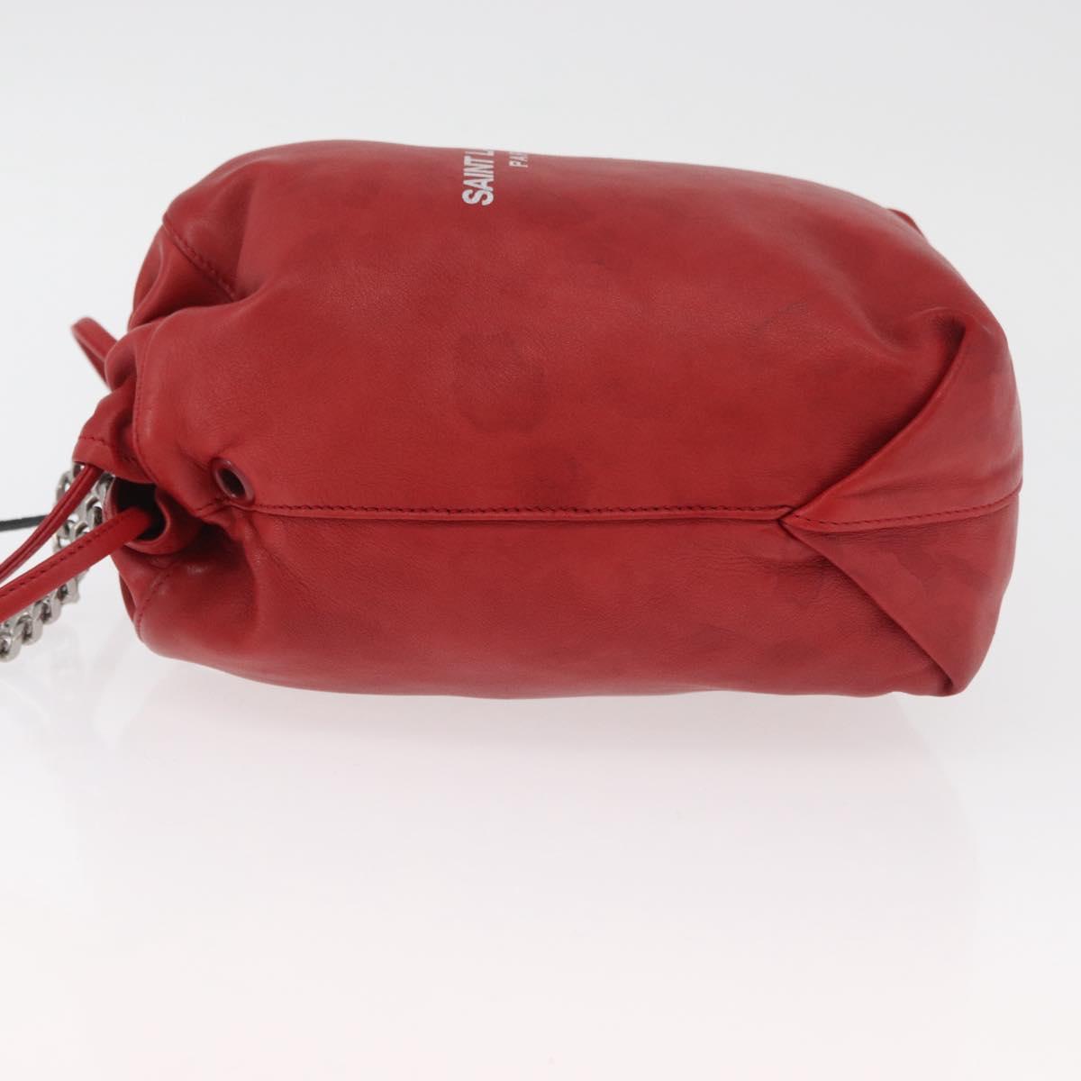 SAINT LAURENT Teddy Small Shoulder Bag Leather Red Silver Auth 167159A