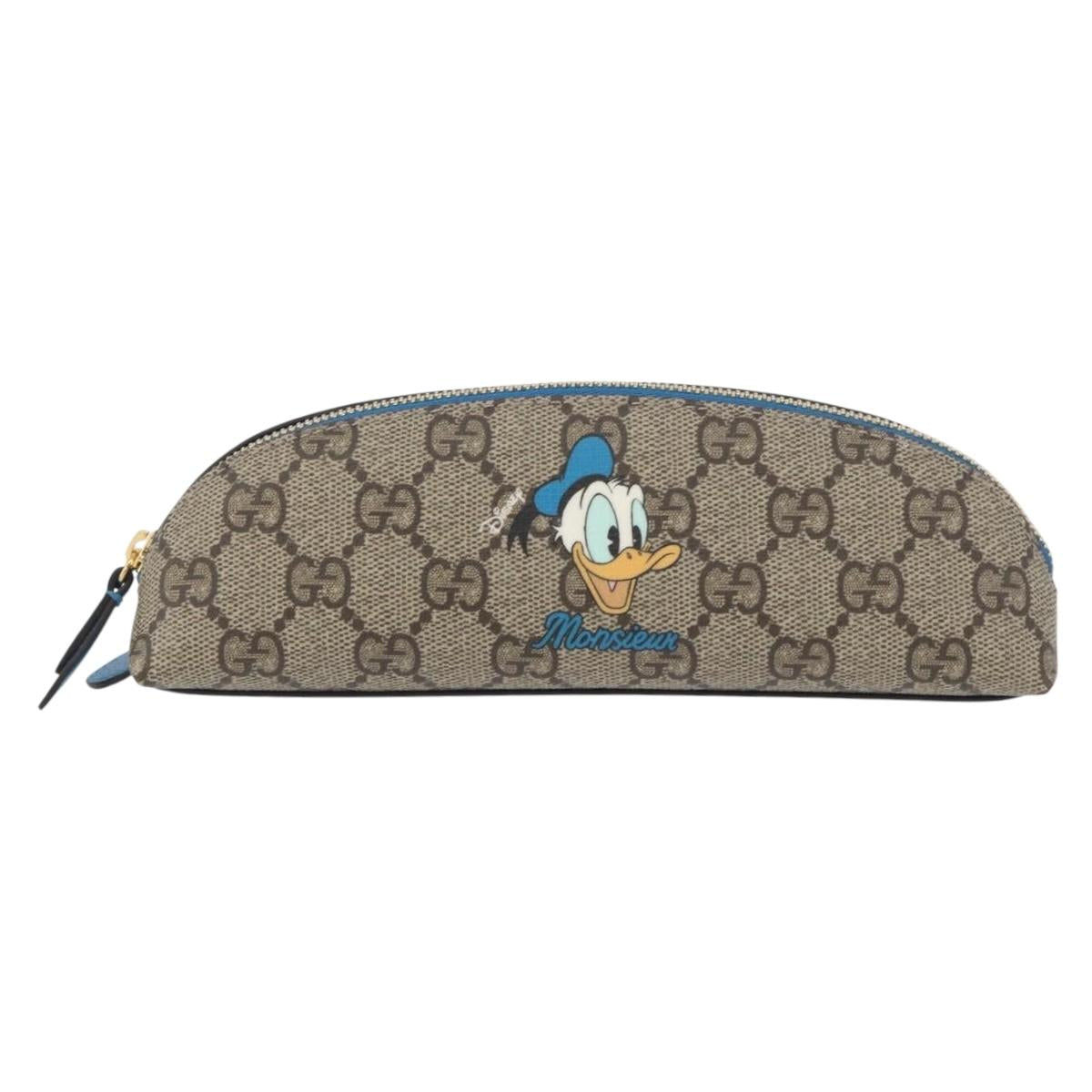 GUCCI x Disney GG Supreme Donald Pen Case PVC Beige Gold 662129 Auth 167168SM