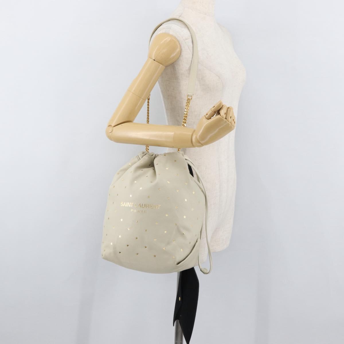 SAINT LAURENT Teddy Small Shoulder Bag Leather White Gold Auth 167172A