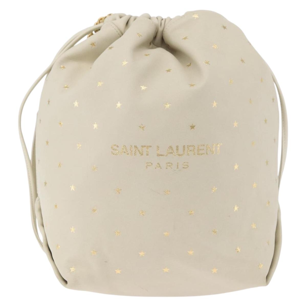 SAINT LAURENT Teddy Small Shoulder Bag Leather White Gold Auth 167172A